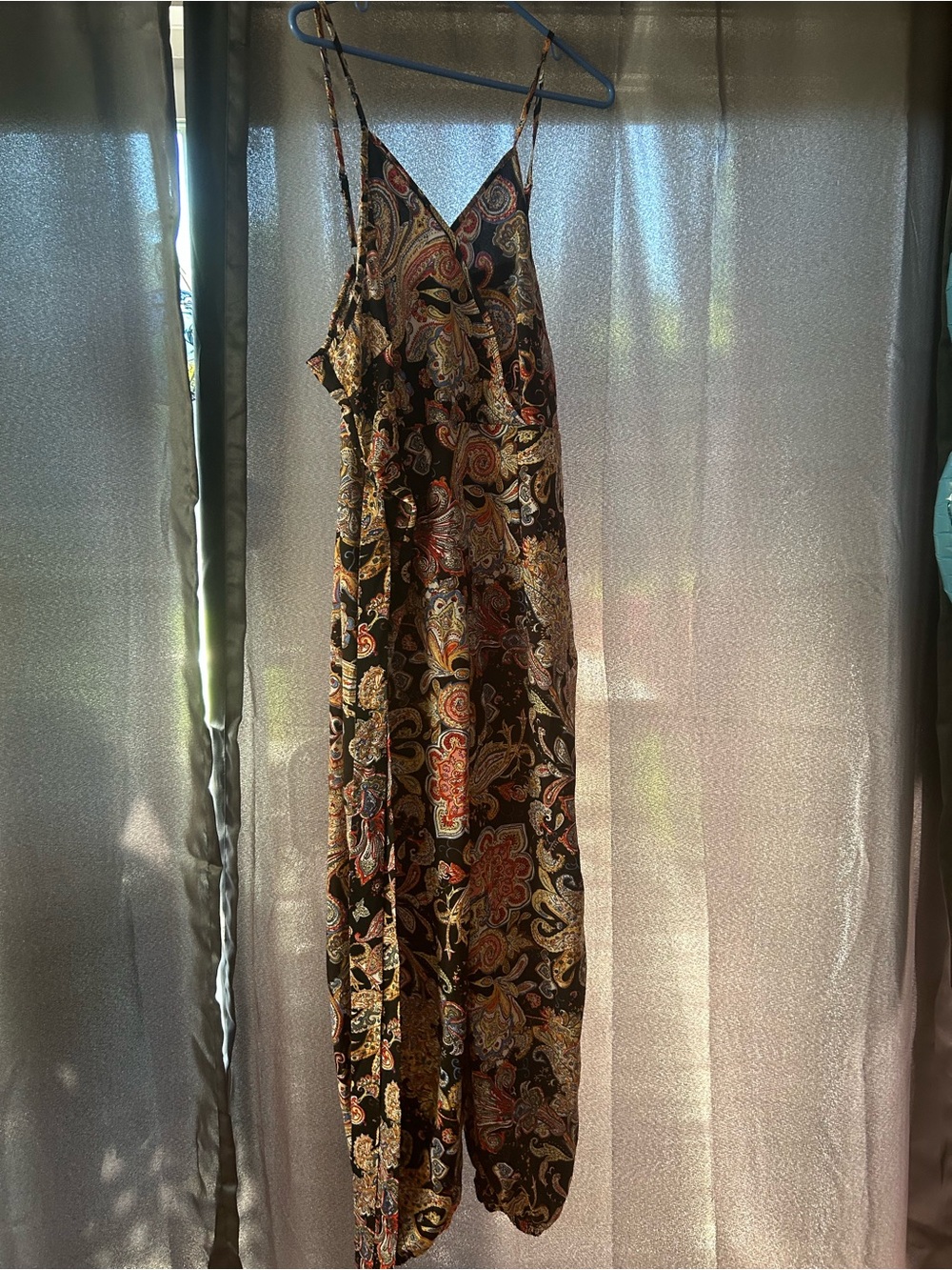 Paisley Print Spaghetti Strap Maxi romper in Black and Multicolor